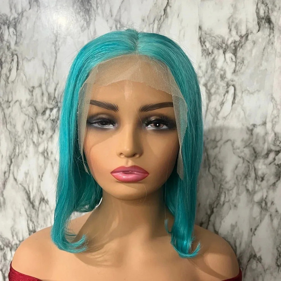 13 x 4 HD Lace front Blue Bob Short Hair Wig 100% Human hair | 12 Inch - Picture 3 of 11